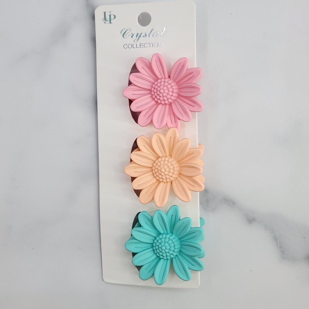 *NEW* 3 pc Daisy Flower Claw Clip Set - Hair Accessories pink/peach/sea blue